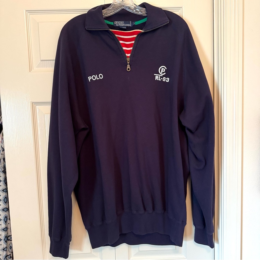 Vintage Polo Ralph Lauren RL-93 1/4 zip sweatshirt Stripe Men's L Embroidered